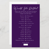 Paarse 'Would She Rather' Bruiloftsspel (Voorkant / Achterkant)