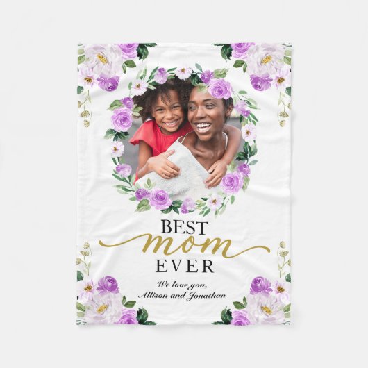 Paarse Wreatfoto Best Mam Ever Moederdag Fleece Deken (Voorkant)