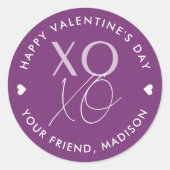 Paarse XOXO Persoonlijke Valentijnsdag Ronde Sticker (Voorkant)