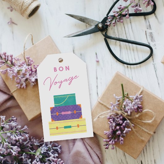 Paarse Yellow Bon Voyage Party voor Label Cadeaulabel