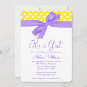 Paarse Yellow Bow Polka Dot Baby shower Kaart (Voorkant)
