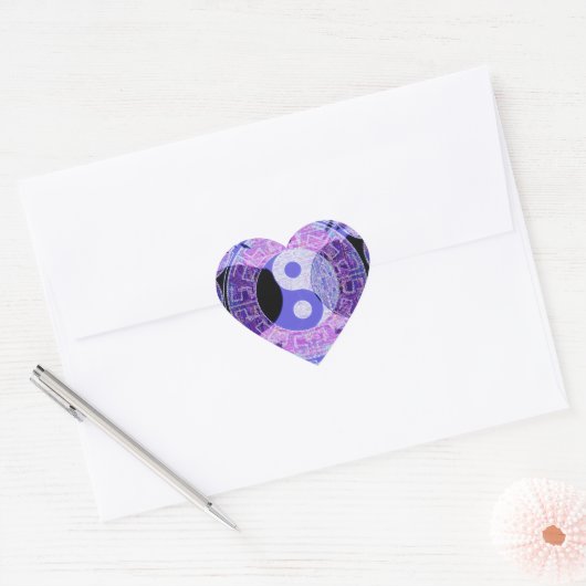 Paarse Yin Yang Hart Sticker (Envelop)