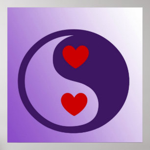 Paarse Yin Yang Hearts Poster