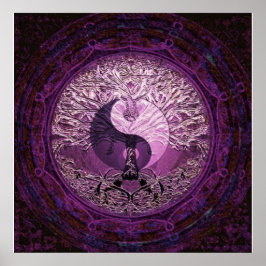 Paarse Yin Yang met levensboom Poster