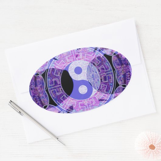 Paarse Yin Yang Ovale Sticker (Envelop)