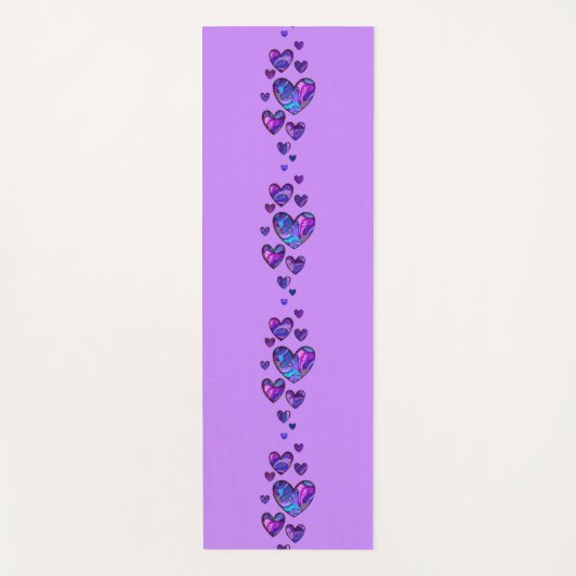 Paarse yogamat met pauwenpatroonharten (Voorkant)