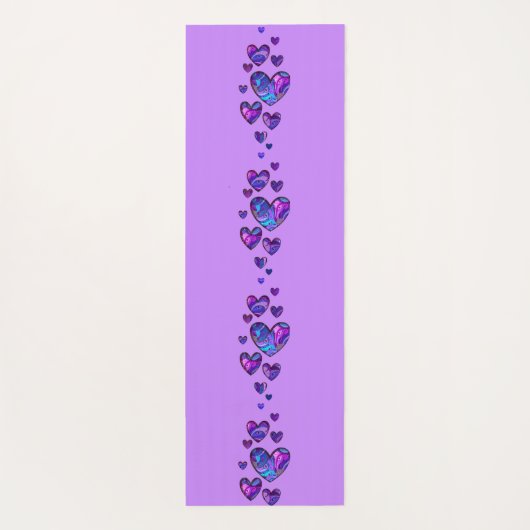 Paarse yogamat met pauwenpatroonharten (Achterkant)