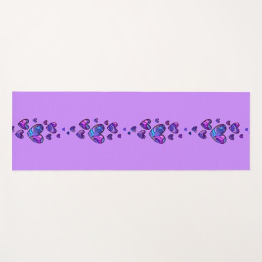 Paarse yogamat met pauwenpatroonharten (Voorkant (horizontaal))