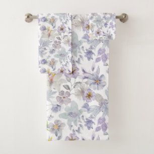 Paarse zachte groene bloemige Iris bloemen Bad Handdoek