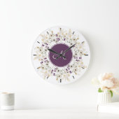 Paarse Zachte Wilde Bloem WreatMonogram Wall Clock Grote Klok (Huis)