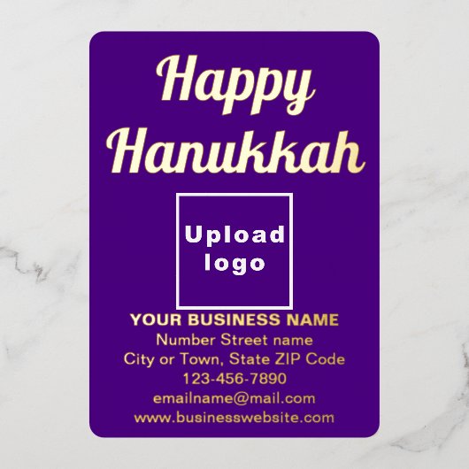 Paarse Zakelijk Merk op Chanoeka Folie Feestdagenkaart (Voorkant)