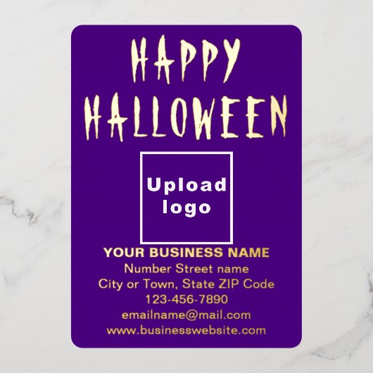 Paarse Zakelijk Merk op Halloween Folie Feestdagenkaart (Voorkant)