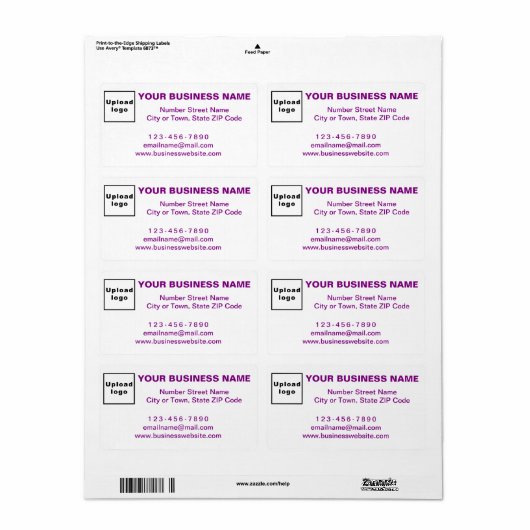 Paarse Zakelijke Merk Teksten op Verzendlabel (Full Sheet)