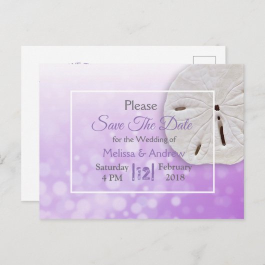 Paarse zand dollar met een gemarteld huwelijk spar aankondigingskaart (Voorkant / Achterkant)