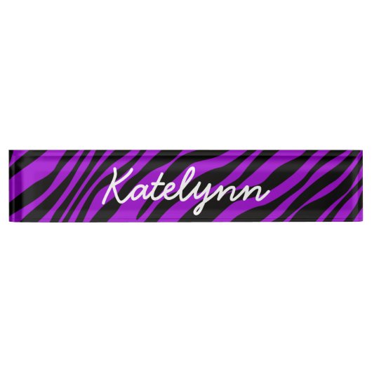 Paarse Zebra Afdrukken Aangepaste monogram bureau Naambordje (Voorkant)