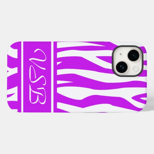 Paarse Zebra Afdrukken met monogram Case-Mate iPhone Case (Achterkant (horizontaal))