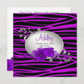 Paarse Zebra afstudeeraankondigingen voor meisjes Kaart (Voorkant / Achterkant)