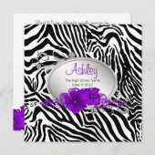 Paarse Zebra afstudeeraankondigingen voor meisjes Kaart (Voorkant / Achterkant)