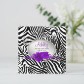 Paarse Zebra afstudeeraankondigingen voor meisjes Kaart (Staand voorkant)