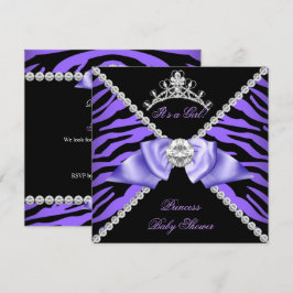 Paarse Zebra Baby Shower Meisje Prinses Diamant Kaart