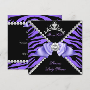 Paarse Zebra Baby Shower Meisje Prinses Diamant Kaart