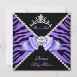 Paarse Zebra Baby Shower Meisje Prinses Diamant Kaart