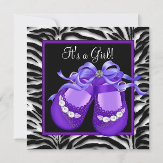 Paarse zebra babyschoentjes baby girl shower kaart