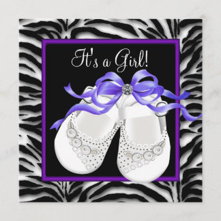 Paarse zebra babyschoentjes baby girl shower kaart
