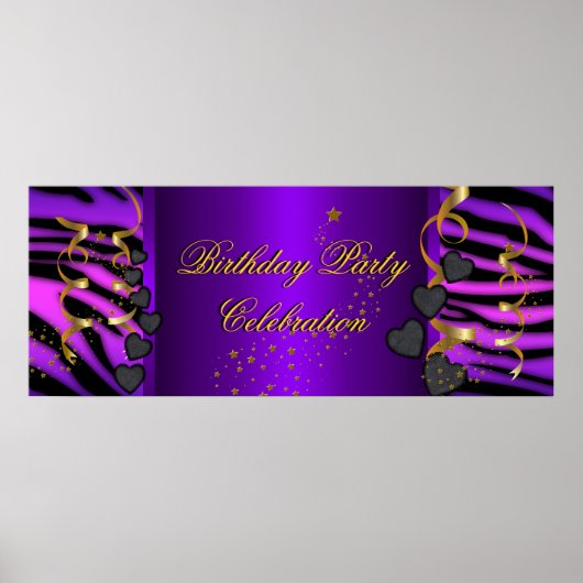Paarse Zebra Banner Verjaardagsfeestje Viering Poster (Voorkant)