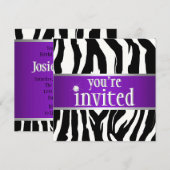 Paarse Zebra Birthday Uitnodiging (Voorkant / Achterkant)