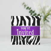 Paarse Zebra Birthday Uitnodiging (Staand voorkant)