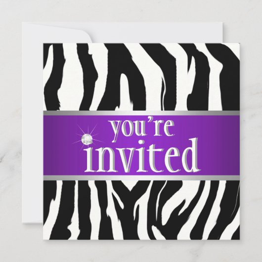 Paarse Zebra Birthday Uitnodiging (Voorkant)