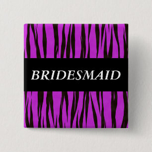 Paarse Zebra Bridesmaid Vierkante Button 5,1 Cm