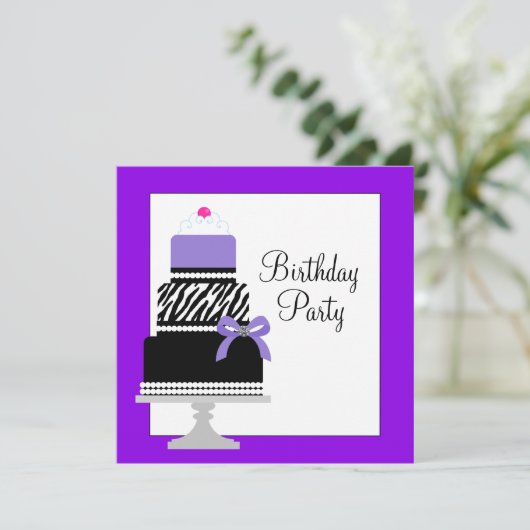 Paarse Zebra Cake Cupcake verjaardagsfeestje uitno Kaart (Staand voorkant)
