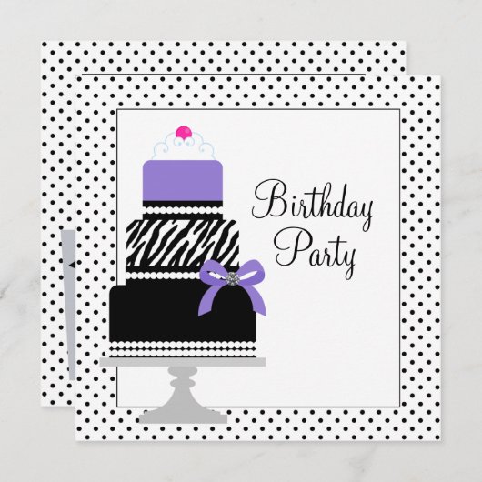 Paarse Zebra Cake Cupcake verjaardagsfeestje uitno Kaart (Voorkant / Achterkant)