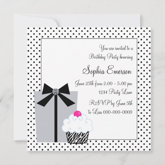 Paarse Zebra Cake Cupcake verjaardagsfeestje uitno Kaart (Achterkant)