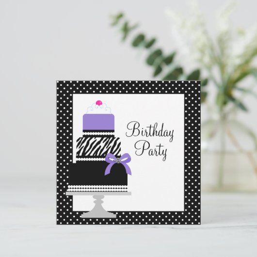 Paarse Zebra Cake Cupcake verjaardagsfeestje uitno Kaart (Staand voorkant)