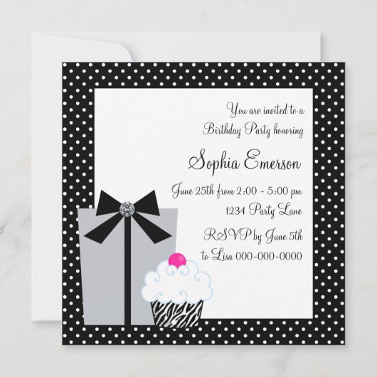 Paarse Zebra Cake Cupcake verjaardagsfeestje uitno Kaart (Achterkant)