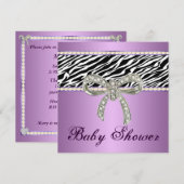 Paarse Zebra Diamond Bow Baby shower Kaart (Voorkant / Achterkant)