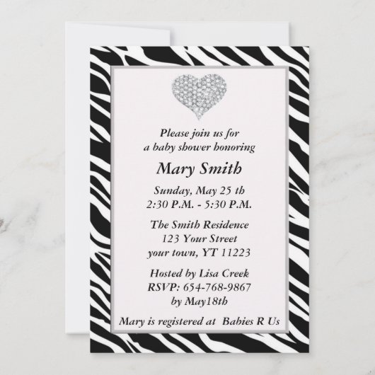 Paarse Zebra Diamond Heart Baby shower Uitnodiging (Achterkant)