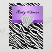Paarse Zebra Diamond Heart Baby shower Uitnodiging (Voorkant / Achterkant)