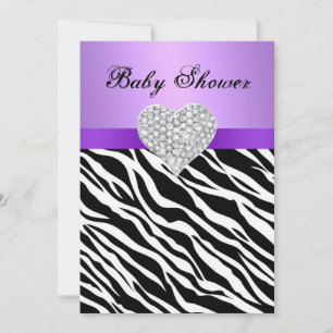 Paarse Zebra Diamond Heart Baby shower Uitnodiging