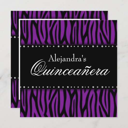 Paarse Zebra Diamonds Quinceanera Kaart (Voorkant / Achterkant)