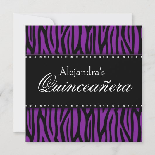 Paarse Zebra Diamonds Quinceanera Kaart (Voorkant)