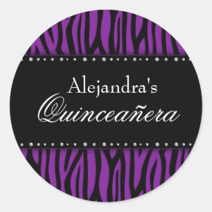 Paarse Zebra Diamonds Quinceanera Ronde Sticker