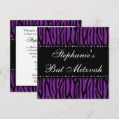 Paarse Zebra Drukken diamanten bat Mitzvah Kaart (Voorkant / Achterkant)