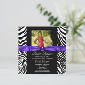 Paarse Zebra Foto Sweet 16 Party Kaart (Staand voorkant)