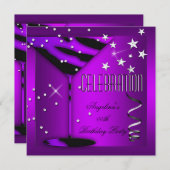 Paarse Zebra Glass Celebration Birthday Party Kaart (Voorkant / Achterkant)
