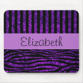Paarse Zebra, glitter, Paarse strips, Jouw naam Muismat (Voorkant)