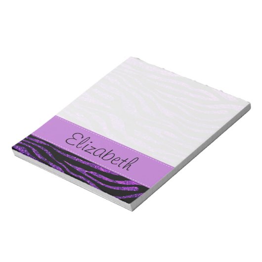 Paarse Zebra, glitter-Zebra, strips, Jouw naam Notitieblok (Linkerzijde)